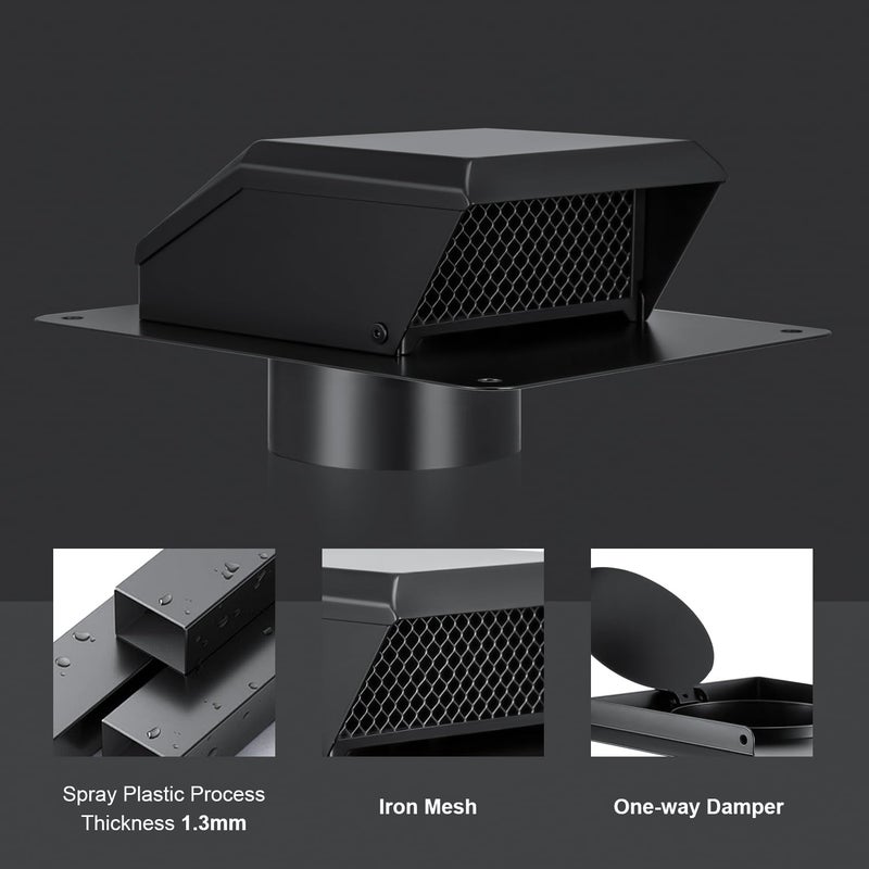 GROWNEER Roof Vent 4 Inch, Removable Roof Vent for Houses, Galvanized Steel Roof Exhaust Vent for Ventilation System-with Damper, Rainproof and Snowproof - Image 5